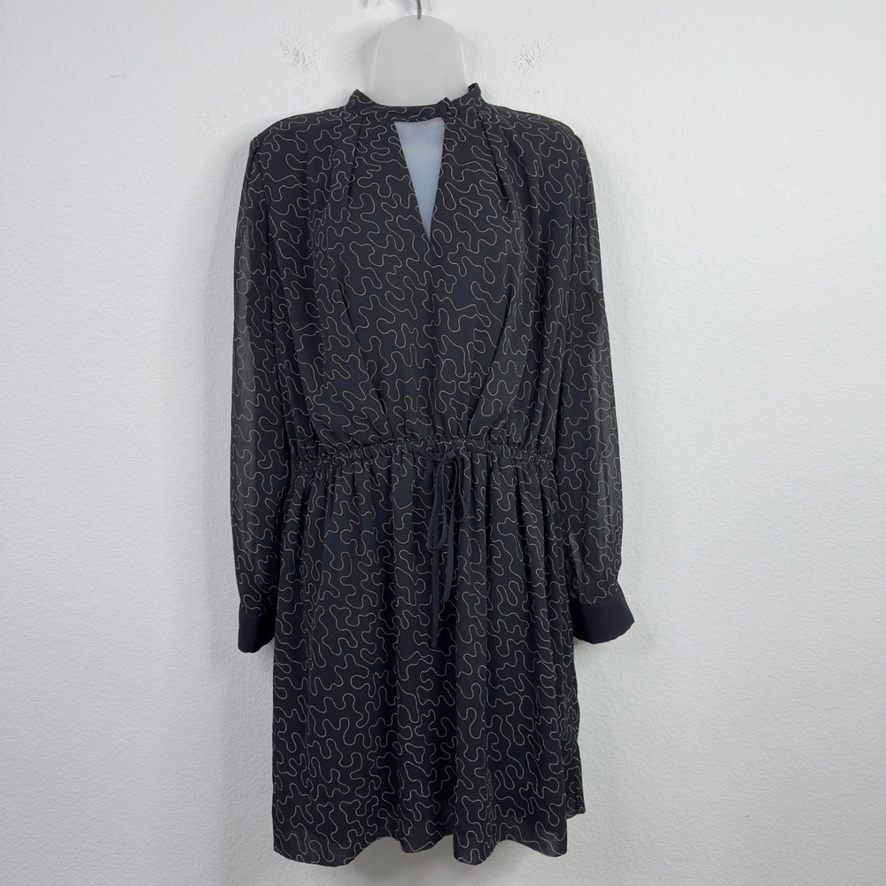Club Monaco Dress Womens 10 Black Abstract Chiffon Preppy Parisian Minimalist - Picture 1 of 8